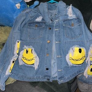 Denim jacket with smiley faces size 2x never worn